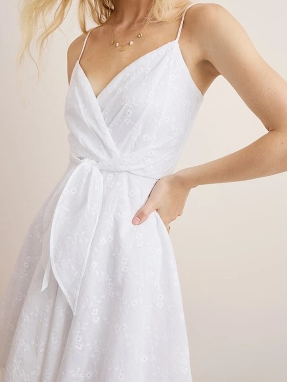 Francesca's Collections White Eyelet Wrap Slip Dress with Tie